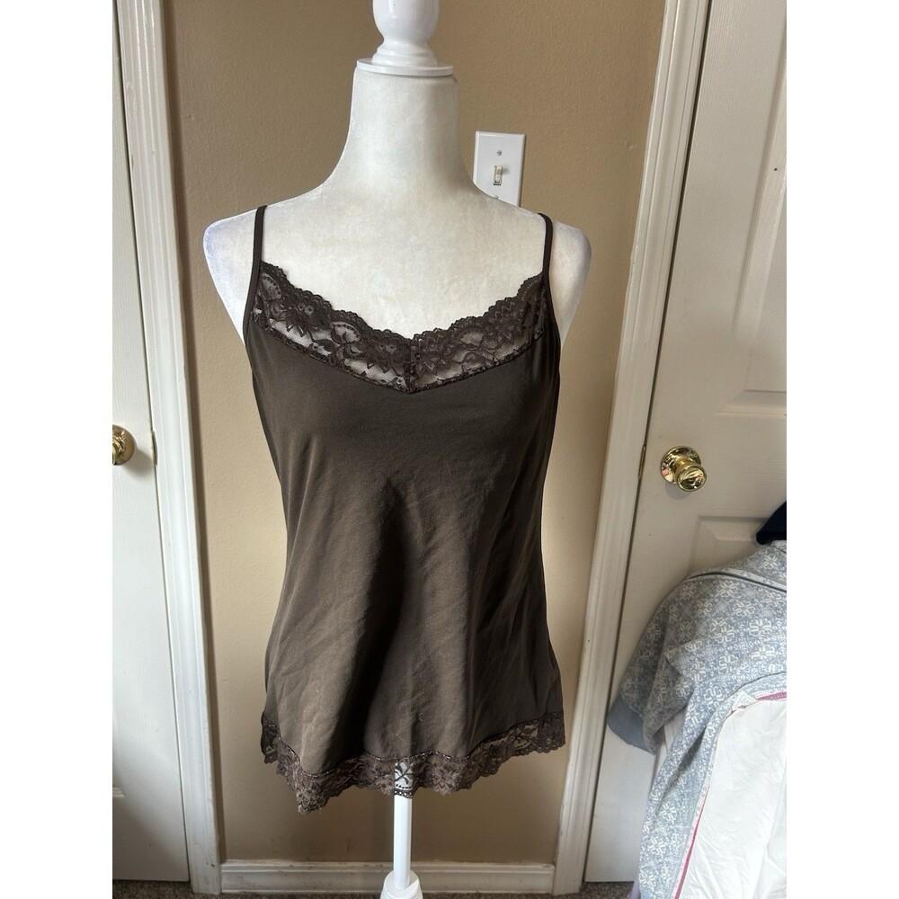Apt 9 Womens Y2K Lace Trim Cami Size L Brown Preppy 90S Stretch Layers Neutral